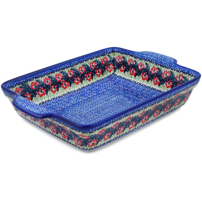 Polish Pottery Rectangular Baker with Handles 15&quot; Front Porch Blooms