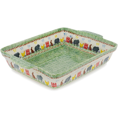 Polish Pottery Rectangular Baker with Handles 15"