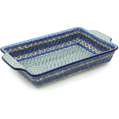 Polish Pottery Rectangular Baker with Handles 15"