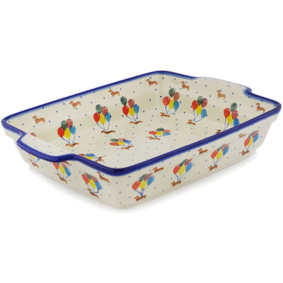 Polish Pottery Rectangular Baker with Handles 15"