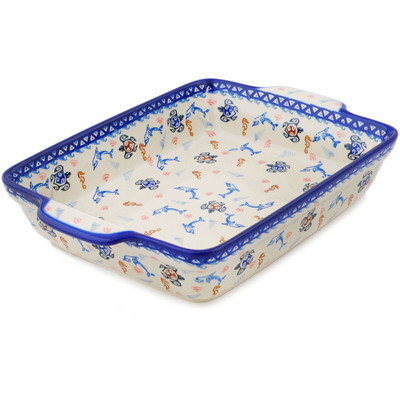 Polish Pottery Rectangular Baker with Handles 15" Hawaiian Sea Turtle - Honu