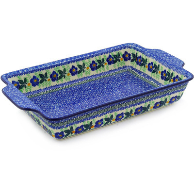 Polish Pottery Rectangular Baker with Handles 15&quot; Infinity Flower