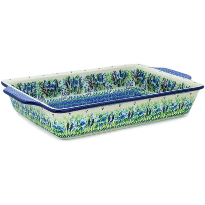 Polish Pottery Rectangular Baker with Handles 15&quot; Lavender Meadow UNIKAT