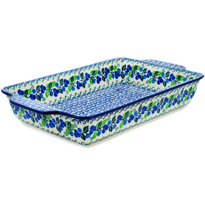 Polish Pottery Rectangular Baker with Handles 15" Limeberry