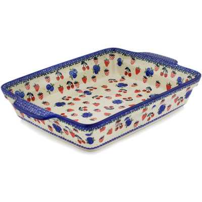 Polish Pottery Rectangular Baker with Handles 15" Mixed Berry