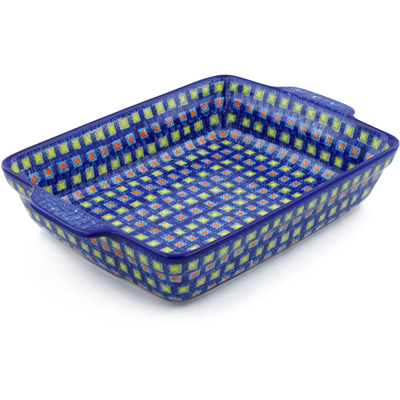 Polish Pottery Rectangular Baker with Handles 15&quot; Mosaic Tile