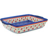 Polish Pottery Rectangular Baker with Handles 15&quot; Red Daisy