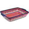 Polish Pottery Rectangular Baker with Handles 15&quot; Red Eyes With Hearts UNIKAT