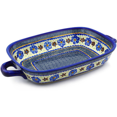 Polish Pottery Rectangular Baker with Handles 18&quot; Circle The Garden UNIKAT