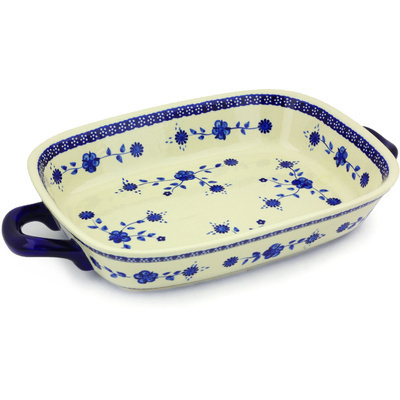 Polish Pottery Rectangular Baker with Handles 18&quot; Delicate Poppy