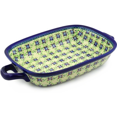 Polish Pottery Rectangular Baker with Handles 18&quot; Gingham Patchwork
