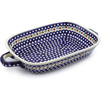 Polish Pottery Rectangular Baker with Handles 18&quot; Mosquito