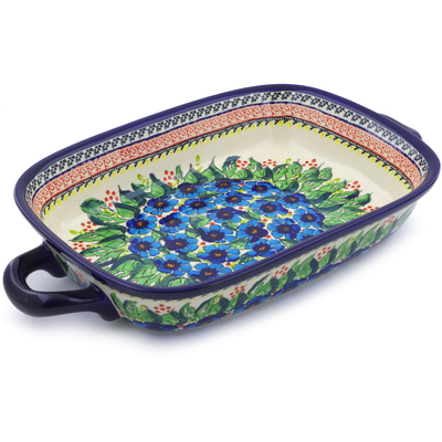 Polish Pottery Rectangular Baker with Handles 18&quot; Summer Splendor UNIKAT