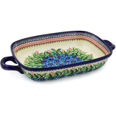 Polish Pottery Rectangular Baker with Handles 18&quot; Summer Splendor UNIKAT