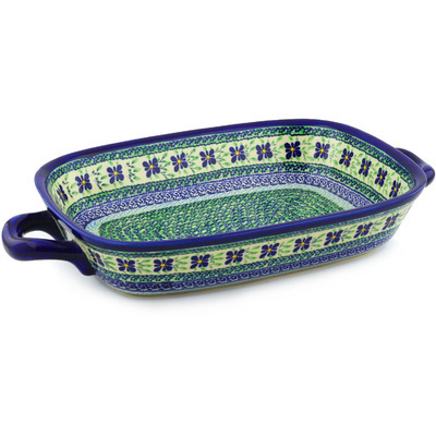 Polish Pottery Rectangular Baker with Handles 18&quot; Sweet Violet