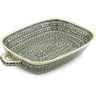 Polish Pottery Rectangular Baker with Handles 19&quot; Black Lace Vines