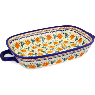 Polish Pottery Rectangular Baker with Handles 19&quot; Mexican Flame UNIKAT