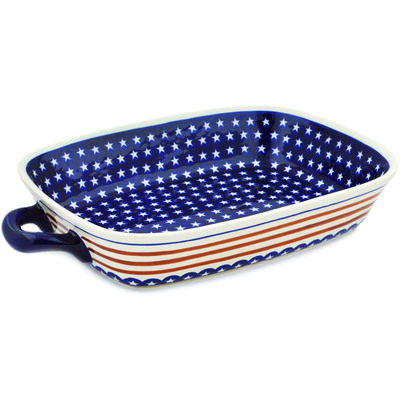 Polish Pottery Rectangular Baker with Handles 19&quot; Stars And Stripes