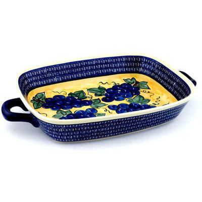 Polish Pottery Rectangular Baker with Handles 19&quot; Tuscan Grapes