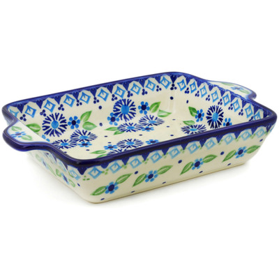 Polish Pottery Rectangular Baker with Handles 9&quot; Aster Patches