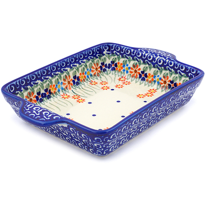 Polish Pottery Rectangular Baker with Handles 9&quot; Blissful Daisy