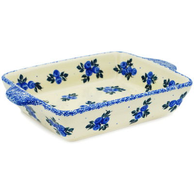 Polish Pottery Rectangular Baker with Handles 9&quot; Blue Berry Special UNIKAT