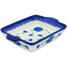 Polish Pottery Rectangular Baker with Handles 9&quot; Blue Poppies