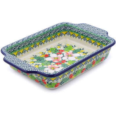 Polish Pottery Rectangular Baker with Handles 9&quot; Country Boutique UNIKAT