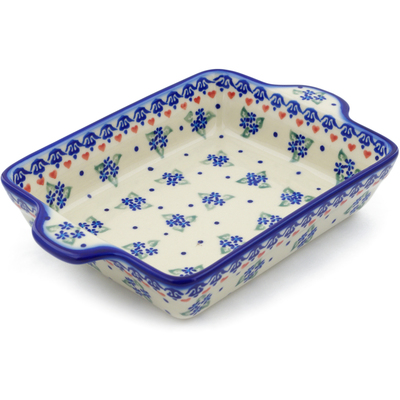 Polish Pottery Rectangular Baker with Handles 9&quot; Daisy Dollops