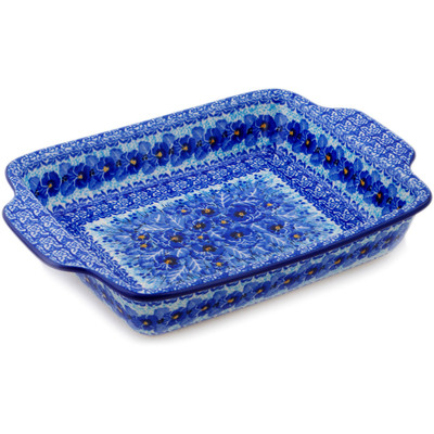 Polish Pottery Rectangular Baker with Handles 9&frac12;-inch Deep Winter UNIKAT