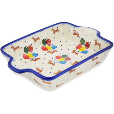 Polish Pottery Rectangular Baker with Handles 9"