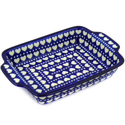 Polish Pottery Rectangular Baker with Handles 9&frac12;-inch Heart To Heart
