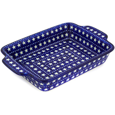 Polish Pottery Rectangular Baker with Handles 9&frac12;-inch Midnight Stars