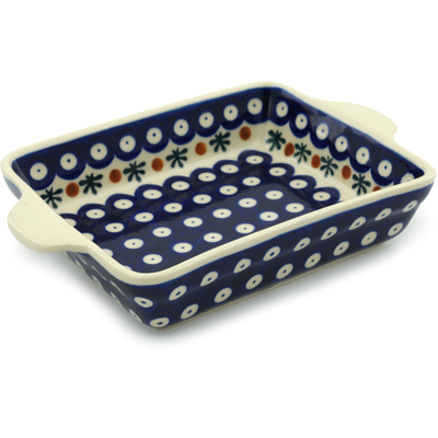 Polish Pottery Rectangular Baker with Handles 9&quot; Mosquito