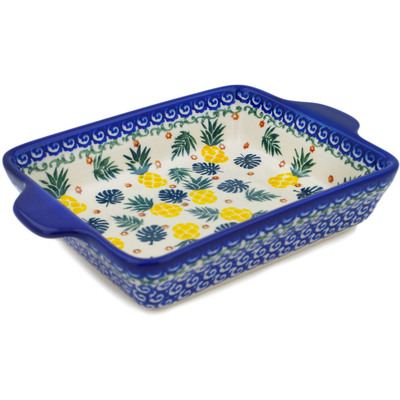 Polish Pottery Rectangular Baker with Handles 9&quot; Pineapple Parade