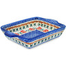 Polish Pottery Rectangular Baker with Handles 9&quot; Red Cornflower