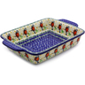 Polish Pottery Rectangular Baker with Handles 9&frac12;-inch Redbird On A Wire