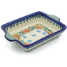 Polish Pottery Rectangular Baker with Handles 9&quot; Ring Of Flowers UNIKAT