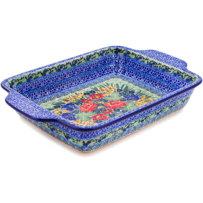 Polish Pottery Rectangular Baker with Handles 9&frac12;-inch Splendid Meadow UNIKAT