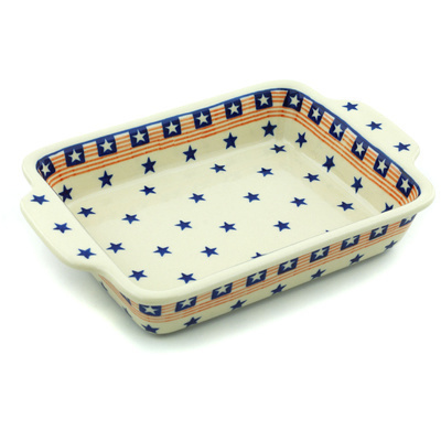 Polish Pottery Rectangular Baker with Handles 9&frac12;-inch Stars And Stripes
