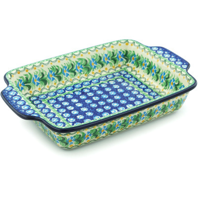 Polish Pottery Rectangular Baker with Handles 9&frac12;-inch Top Of The Morning UNIKAT