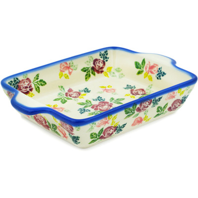 Polish Pottery Rectangular Baker with Handles 9&quot; Vintage Rose