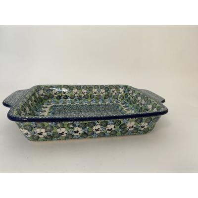 Polish Pottery Rectangular Baker with Handles 9&frac12;-inch White Pansies UNIKAT