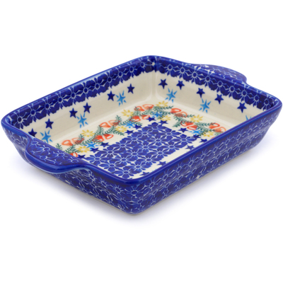 Polish Pottery Rectangular Baker with Handles 9&quot; Wreath Of Bells