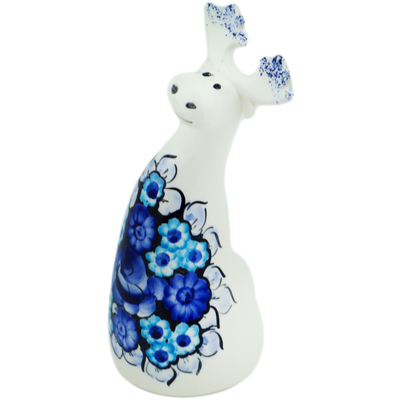 faience Reindeer Figurine  8&quot; Cobalt Flowers
