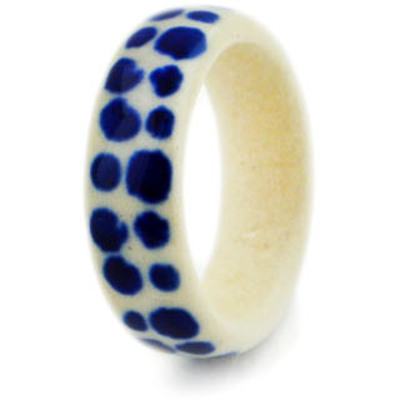 Polish Pottery Ring 1&quot; Blue Polka Dots