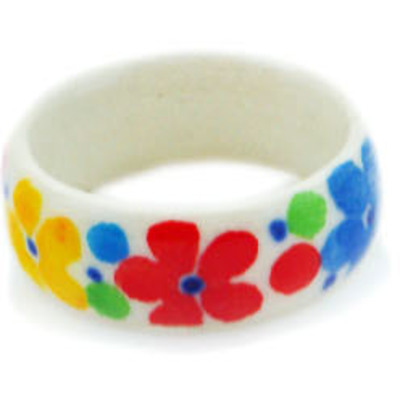 Polish Pottery Ring 1&quot; Flower Meadow In The Garden UNIKAT