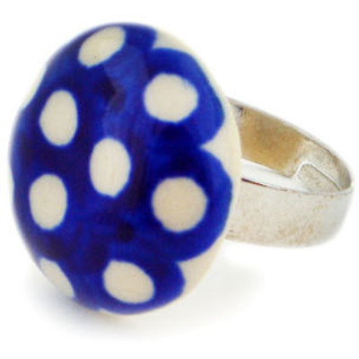 Polish Pottery Ring 1&quot; Polka Dot
