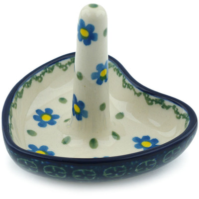 Polish Pottery Ring Holder 3&quot; Blue Daisy Circle