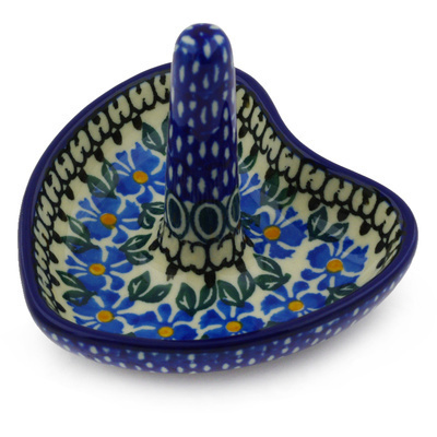 Polish Pottery Ring Holder 3&quot; Blue Morning Glory